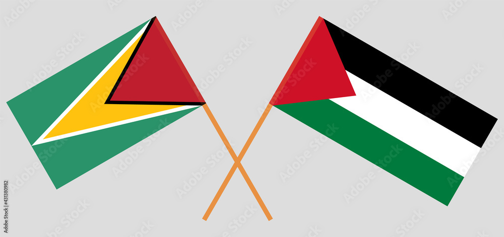 Crossed flags of Guyana and Palestine. Official colors. Correct proportion Crossed flags of Guyana and Palestine. Official colors. Correct proportion
