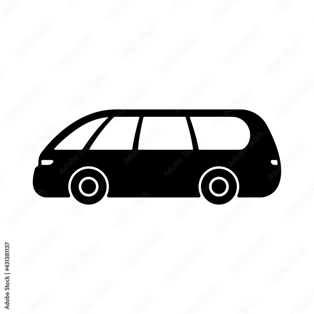 Minibus icon. Black silhouette. Side view. Vector simple flat graphic illustration. The isolated object on a white background. Isolate.