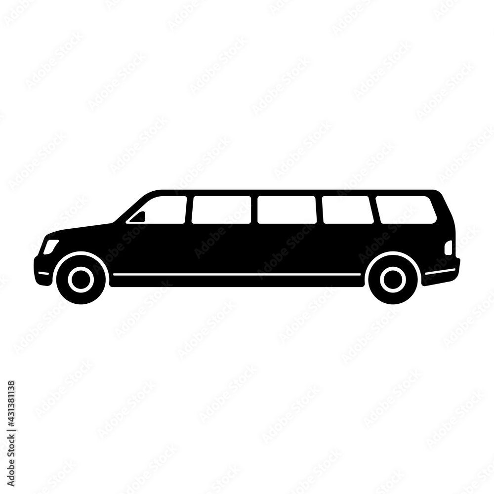 SUV limousine icon. Black silhouette. Side view. Vector simple flat graphic illustration. The isolated object on a white background. Isolate.