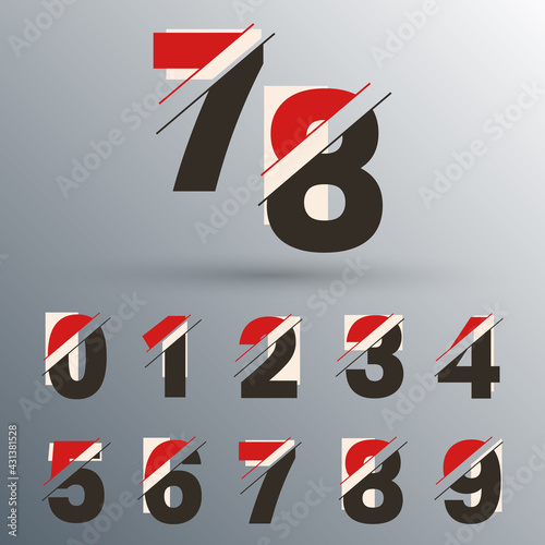 Set of number 0 1 2 3 4 5 6 7 8 9 glitch design. Vector illustration