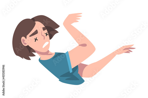 Young Woman Fainting and Losing Consciousness, Symptom of Heart Stroke Cartoon Vector Illustration