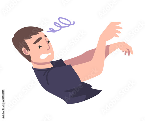 Man Fainting and Losing Consciousness, Symptom of Heart Stroke Cartoon Vector Illustration