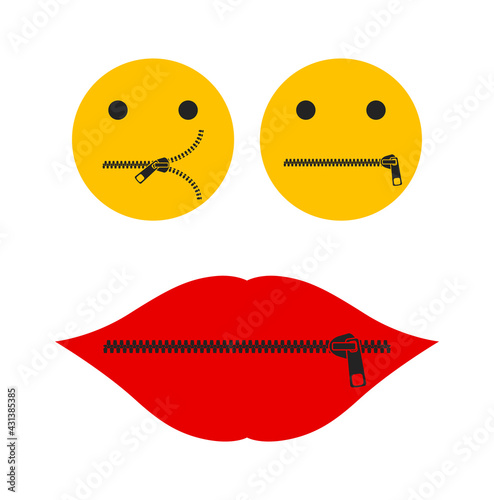 lips with zipper shut up concept