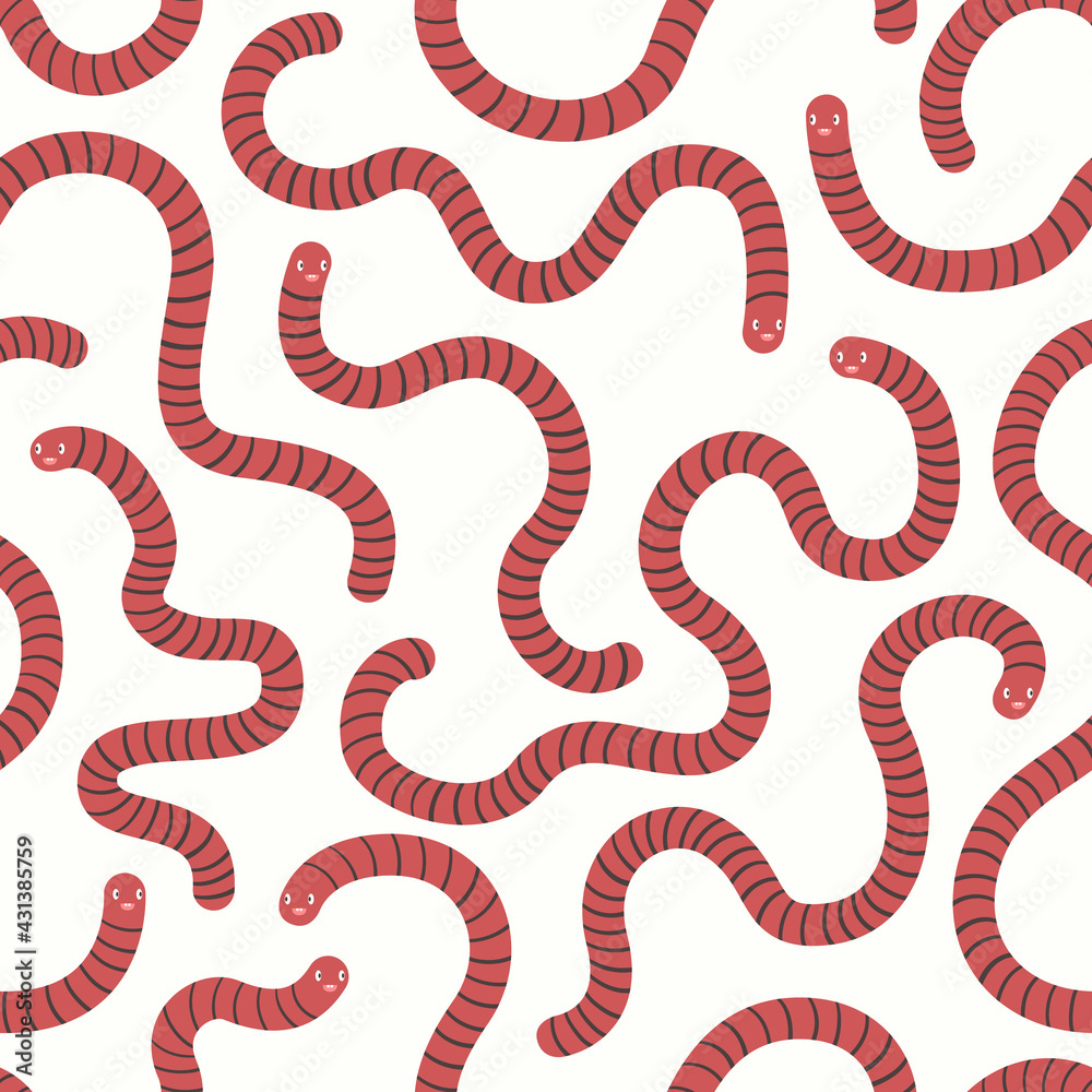 vector multi cute red worm seamless pattern on white