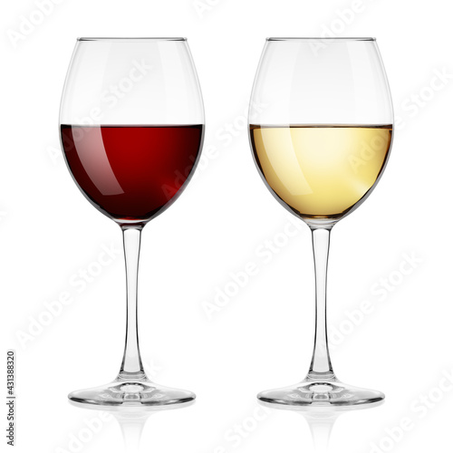 red and white Wine in glass isolated on white background, full depth of field, clipping path