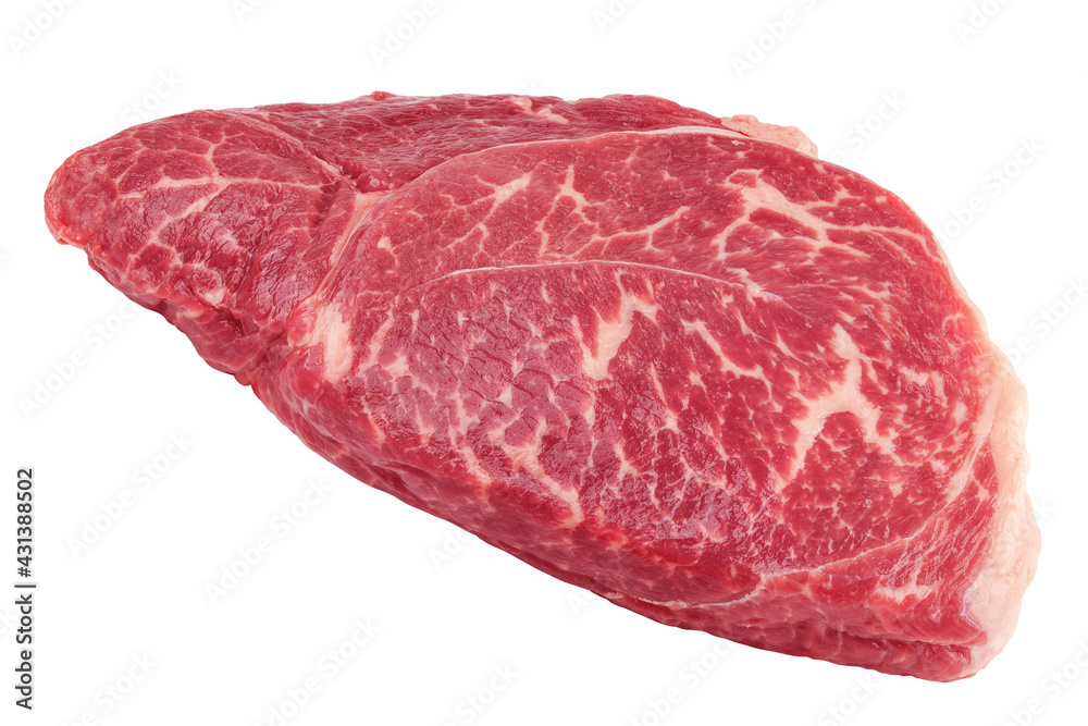 beef steak, raw meat, isolated on white background, clipping path, full depth of field