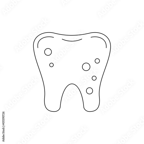 Tooth with plaque dental line art icon isolated on white background. Tooth oral hygiene concept Vector flat design outline dentistry clip art illustration. Editable stroke.