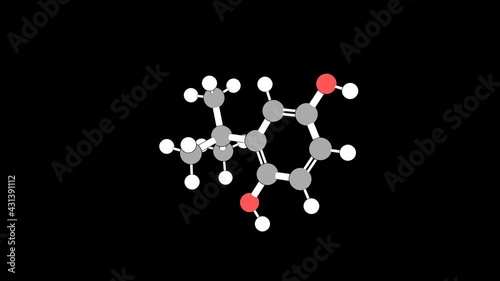 360º realistic 3D view of Tert-Butylhydroquinone as a seamless loop over a black opaque background with alpha mask. Also called tbhq and 2-tert-butylhydroquinone. photo