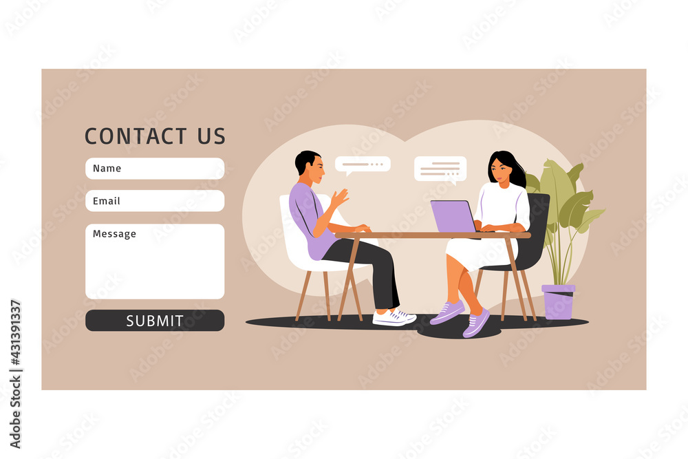Job interview concept. Contact us form. Interview with human resources. Vector illustration. Flat.
