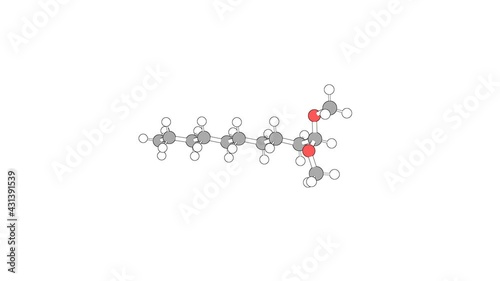 360º realistic 3D view of Decanal Dimethyl Acetal as a seamless loop over a white opaque background with alpha mask. Also called decylaldehyde dma and decylaldehyde dimethyl acetal. photo