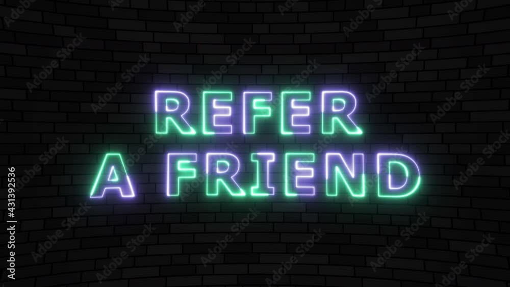 'REFER A FRIEND' thin line neon border lines title animation. Simple seamless loop animated text. 4k typography motion graphic 'REFER A FRIEND' thin line neon border lines title animation. Simple seamless loop animated text. 4k typography motion graphic