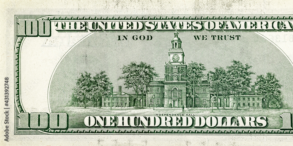 Backside of 100 dollar bill, the largest denomination - obrazy, fototapety, plakaty 