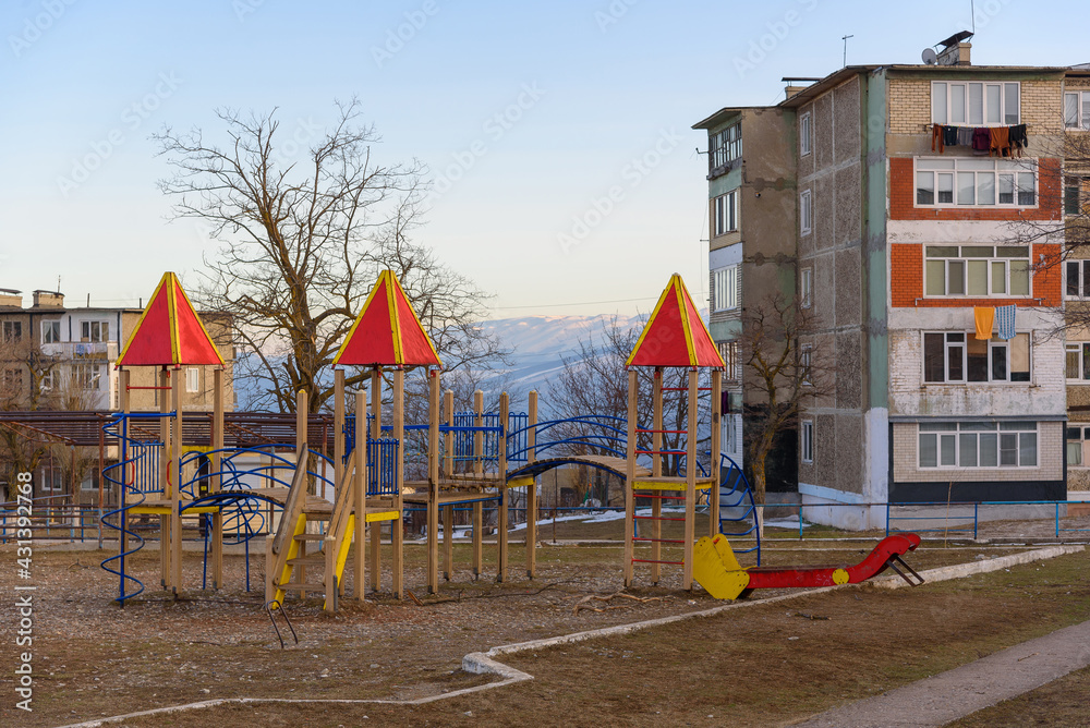 Streets of Dubki village in Dagestan, Caucasus mountains, Russia