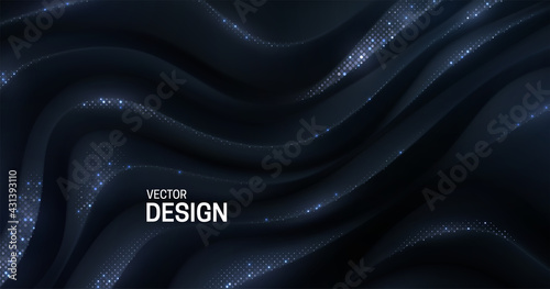 Black curvy pattern surface with silver glitters