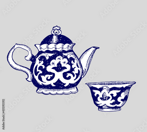 Asian teapot and cup