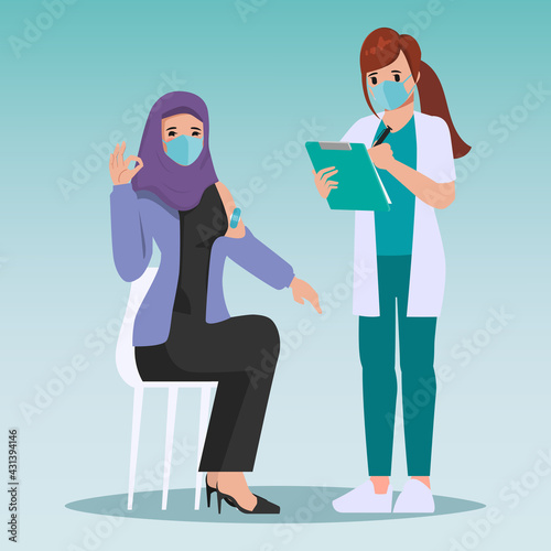 Medical personnel was vaccinated for COVID-19 to patient.