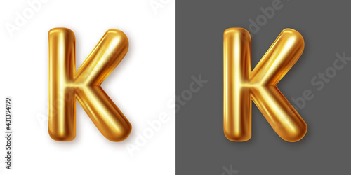 Metallic gold alphabet letter symbol - K. Vector