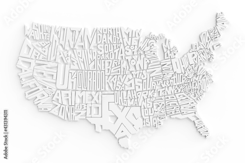 3d Geographic Map of USA Abstract Lettering Render