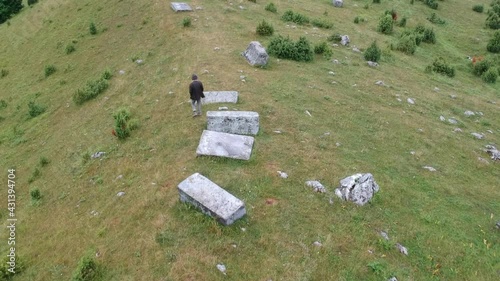 Necropolis with stecak near Umoljani in Bosnia and Herzegovina. photo