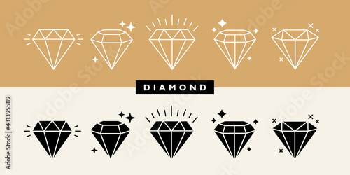 Set different shapes gemstones. Diamond line art design elements. Vector illustration