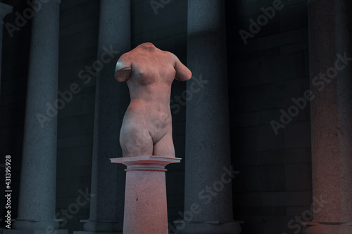 3d rendering of female torso statue standing on column