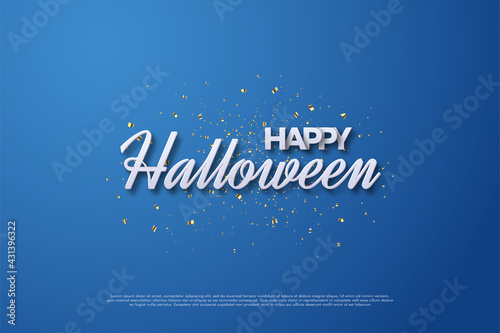 Halloween letters with 3d effect writing on blue background.
