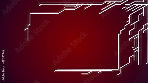 4k abstract white wireframe on dark red bg. Ai growing geometric pattern of lines form frame with copy space, branches of calculations, nodes and intersections. Solution by ai or neural network photo