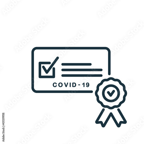 Vaccine Passport line icon. Vaccination Medical Card or Passport icon for travel. Certificate of Vaccination against Covid-19 with check mark. Editable Stroke. Vector illustration