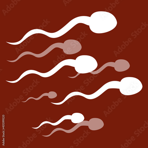 Spermotazoids on a red background. Laboratory medical research. Flat style illustration. Viable sperm isolated photo