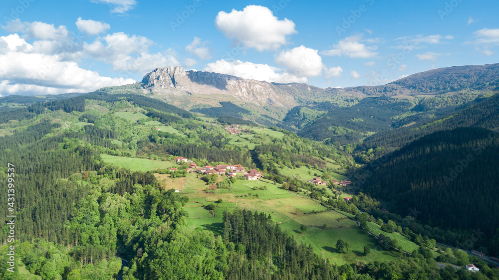 aerial view of orozko countryside town in basque country, Spain