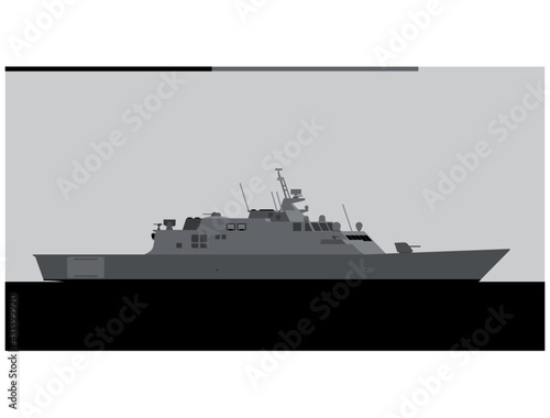 LCS-1. Freedom class littoral combat ship. Vector image for illustrations and infographics.