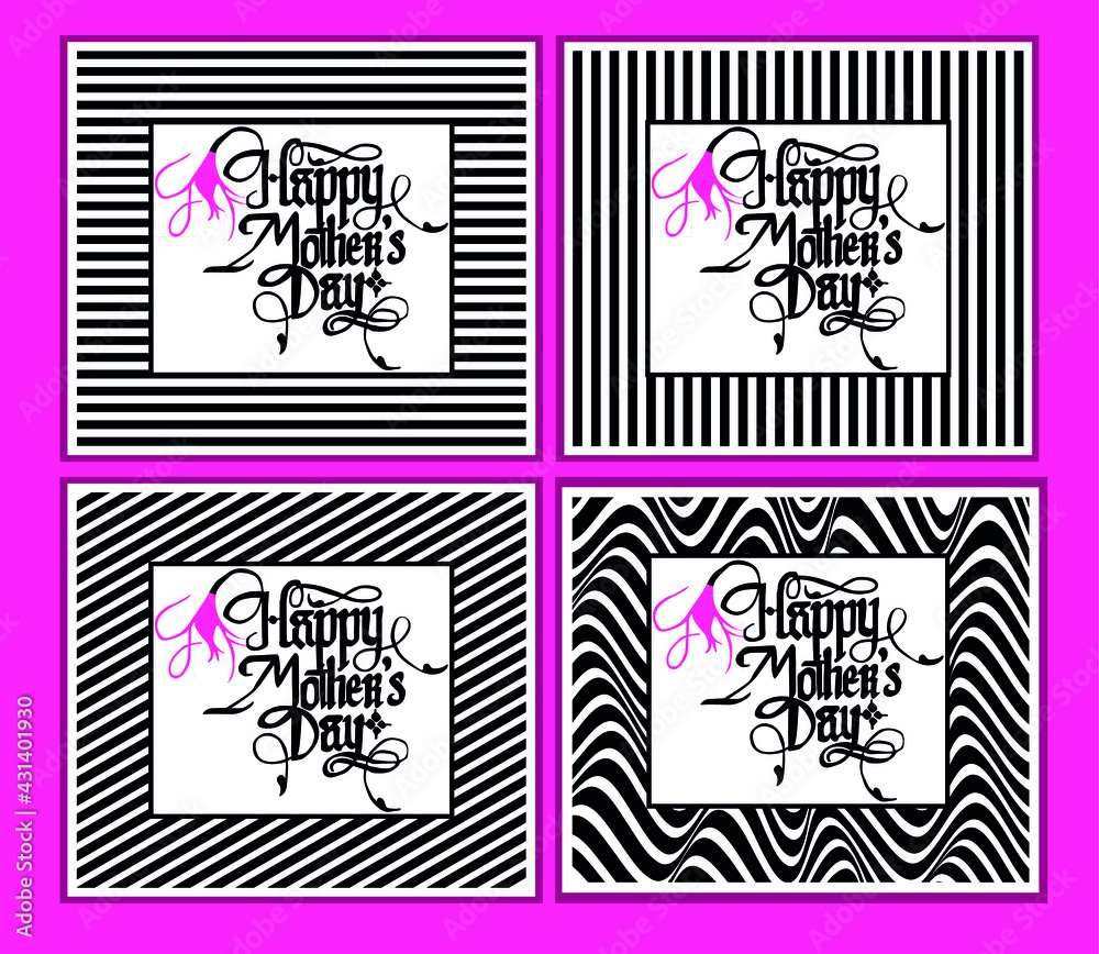 HAPPY MOTHERS DAY handwriting calligraphy design and op art beckground of set