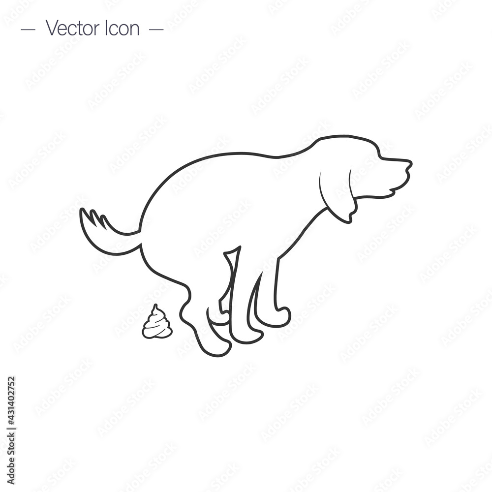 Obraz premium The dog and his droppings. Pooping dog. Vector icon isolated on white background