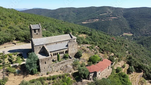 Wallpaper Mural View from drone of medieval Serrabone Priory, former monastery, commune of Boule-d'Amont, Pyrenees-Orientales, France Torontodigital.ca