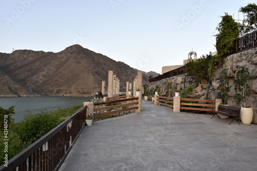 View and around Al Rafisah dam, near Wadi Shis in Hajar Mountains photo