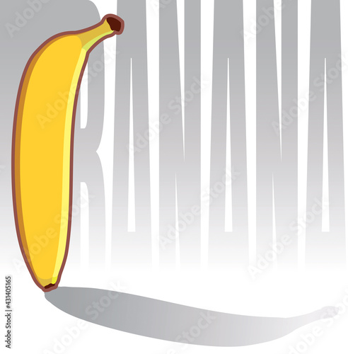Vector smooth straight ripe yellow banana drawn in a flat design. Cartoon fruit lettering isolated