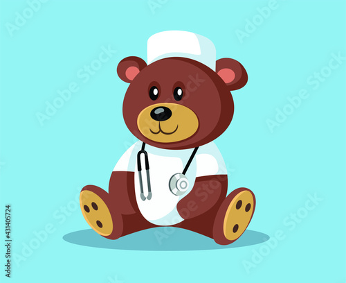 Cartoon Doctor Teddy Bear with Stethoscope