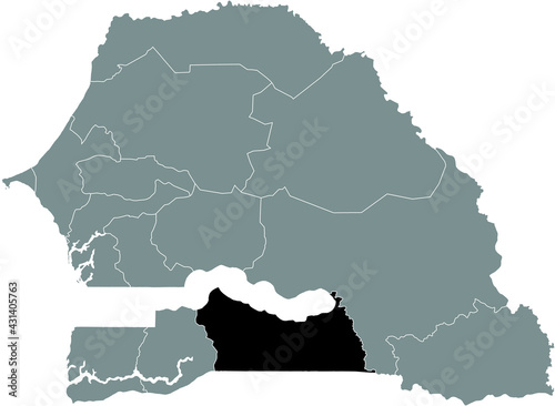 Black highlighted location map of the Senegalese Kolda region inside gray map of the Republic of Senegal