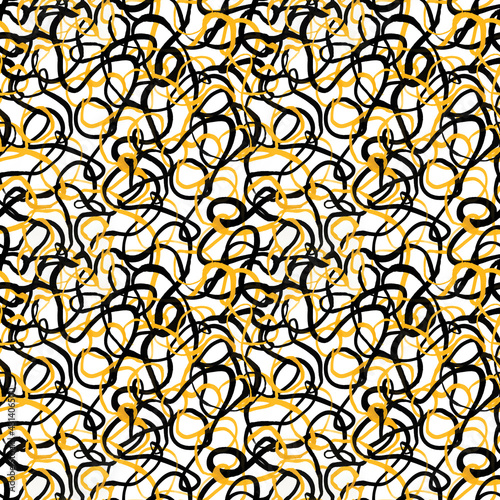 Abstract yellow and black loops repeating pattern