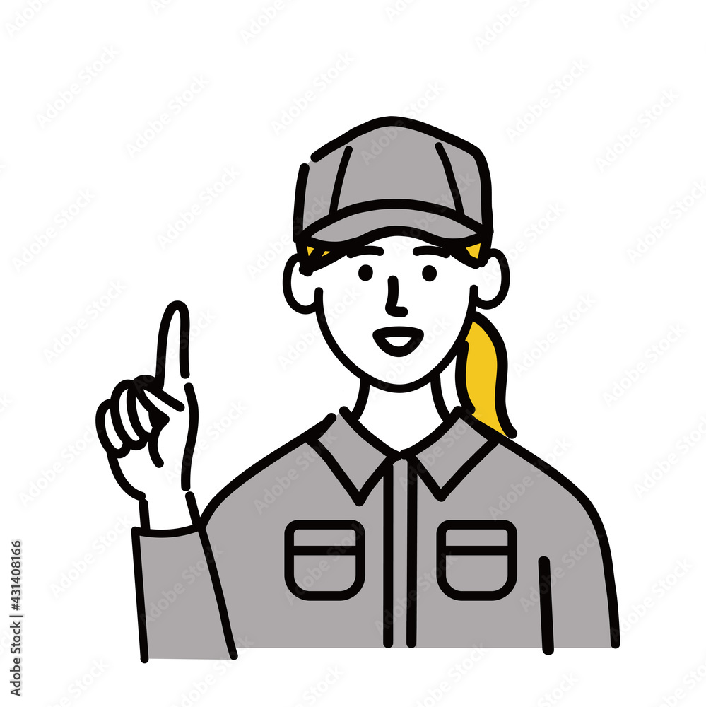 作業服 女性 若い 提案 人差し指 ポップ 手描き
作業服 女性 若い 提案 人差し指 ポップ 手描き