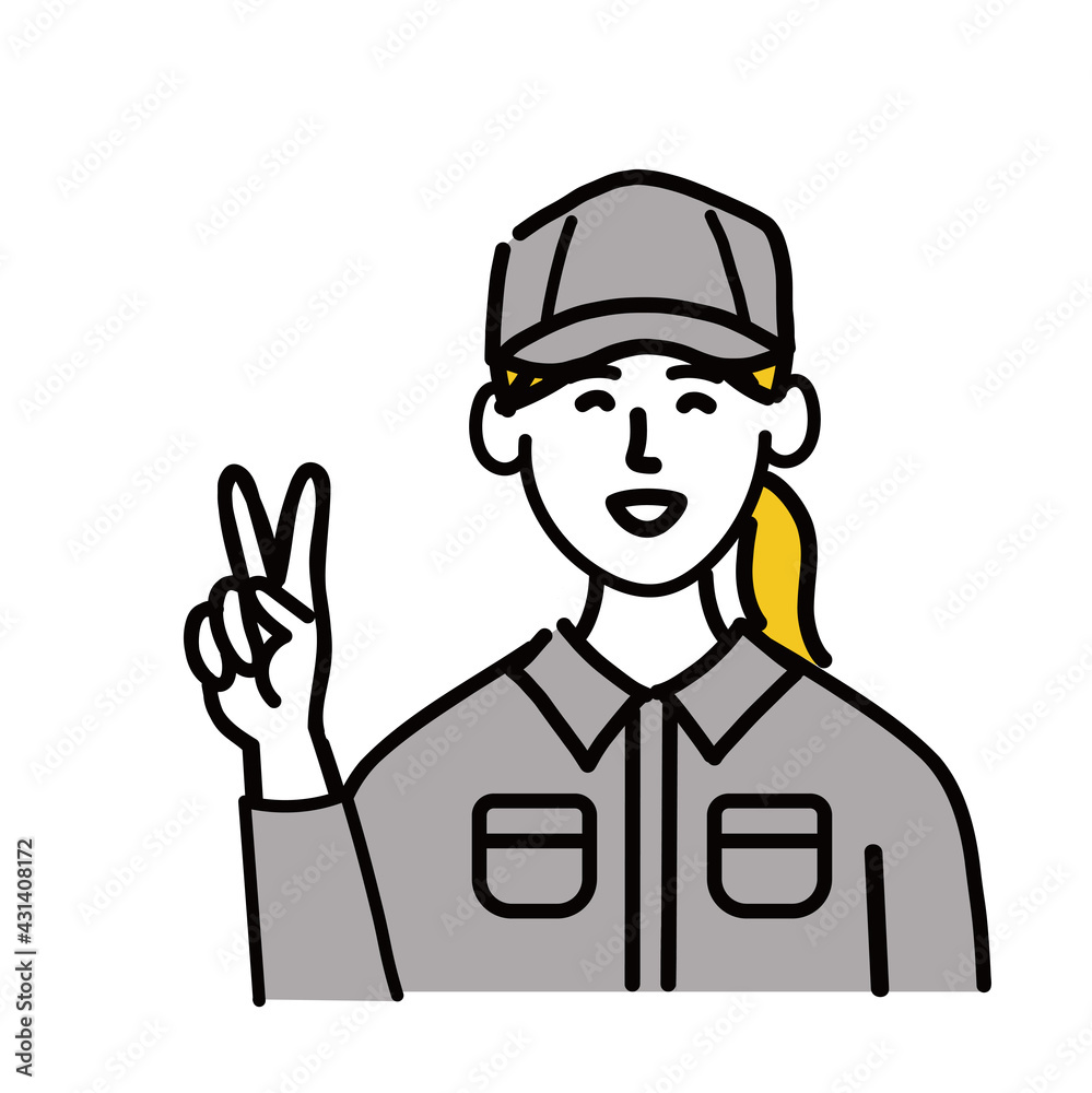作業服 女性 若い ピース いいね ポップ 手描き
作業服 女性 若い ピース いいね ポップ 手描き