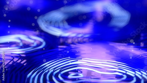 Diseño abstracto de elementos fluorescentes desenfocados. Ilustración 3d colorida. Fondo tecnología y ciencia