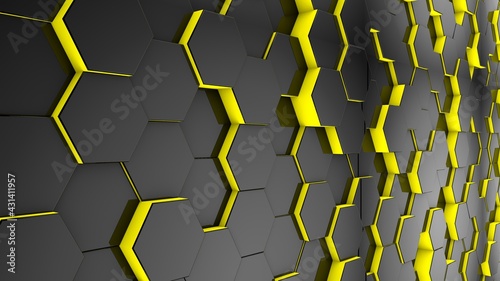 Diseño abstracto de panel futurista con hexágonos y cubos. Ilustración 3d con iluminación y relieve. Fondo realista