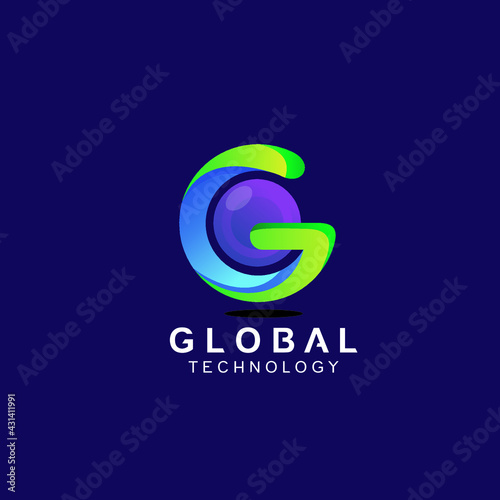 Letter g and sphere in technology logo design