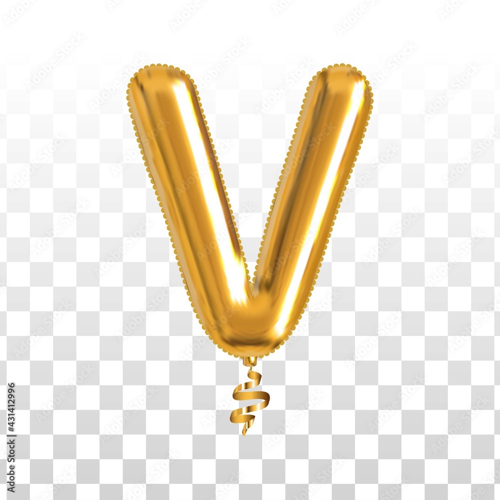 Obraz premium Vector realistic isolated golden balloon letter V on the transparent background.