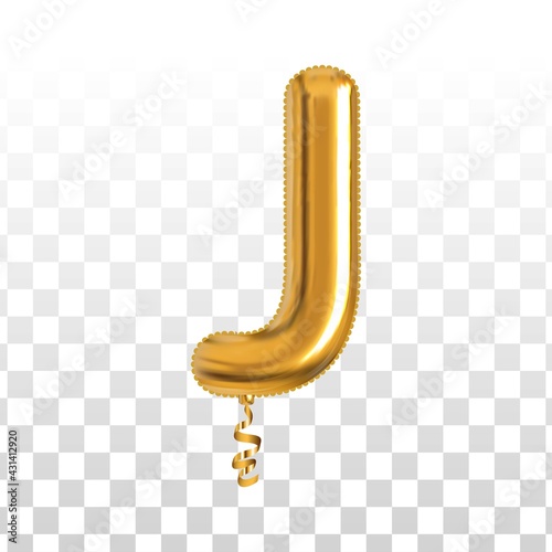 Vector realistic isolated golden balloon letter J on the transparent background.