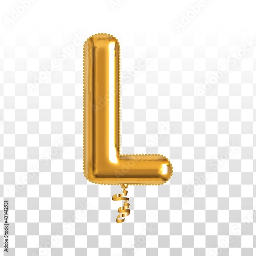 Vector realistic isolated golden balloon letter L on the transparent background.