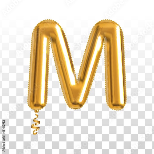 Vector realistic isolated golden balloon letter M on the transparent background.