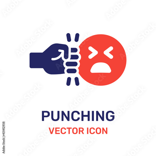 Punching face emoticon vector icon.