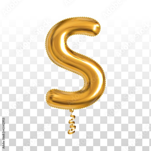 Vector realistic isolated golden balloon letter S on the transparent background.